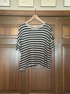 Eileen Fisher Organic Linen Crepe Striped Short Sleeve Top